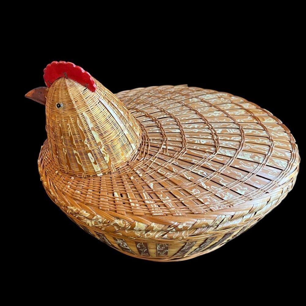 Hand Woven 10 inch Wood Wicker Chicken 3 piece Basket China/ Shanghai!